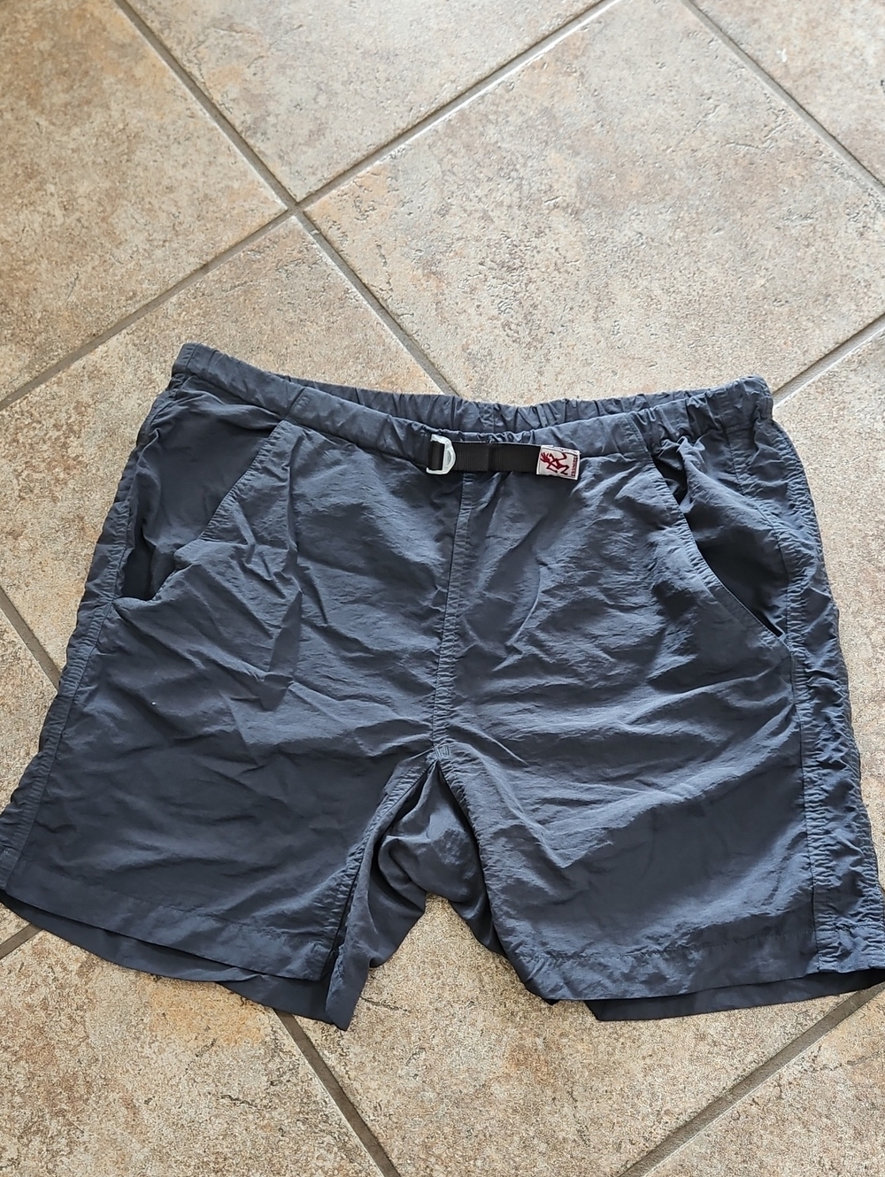 Men's Gray Swim Trunks with Integrated Web Belt